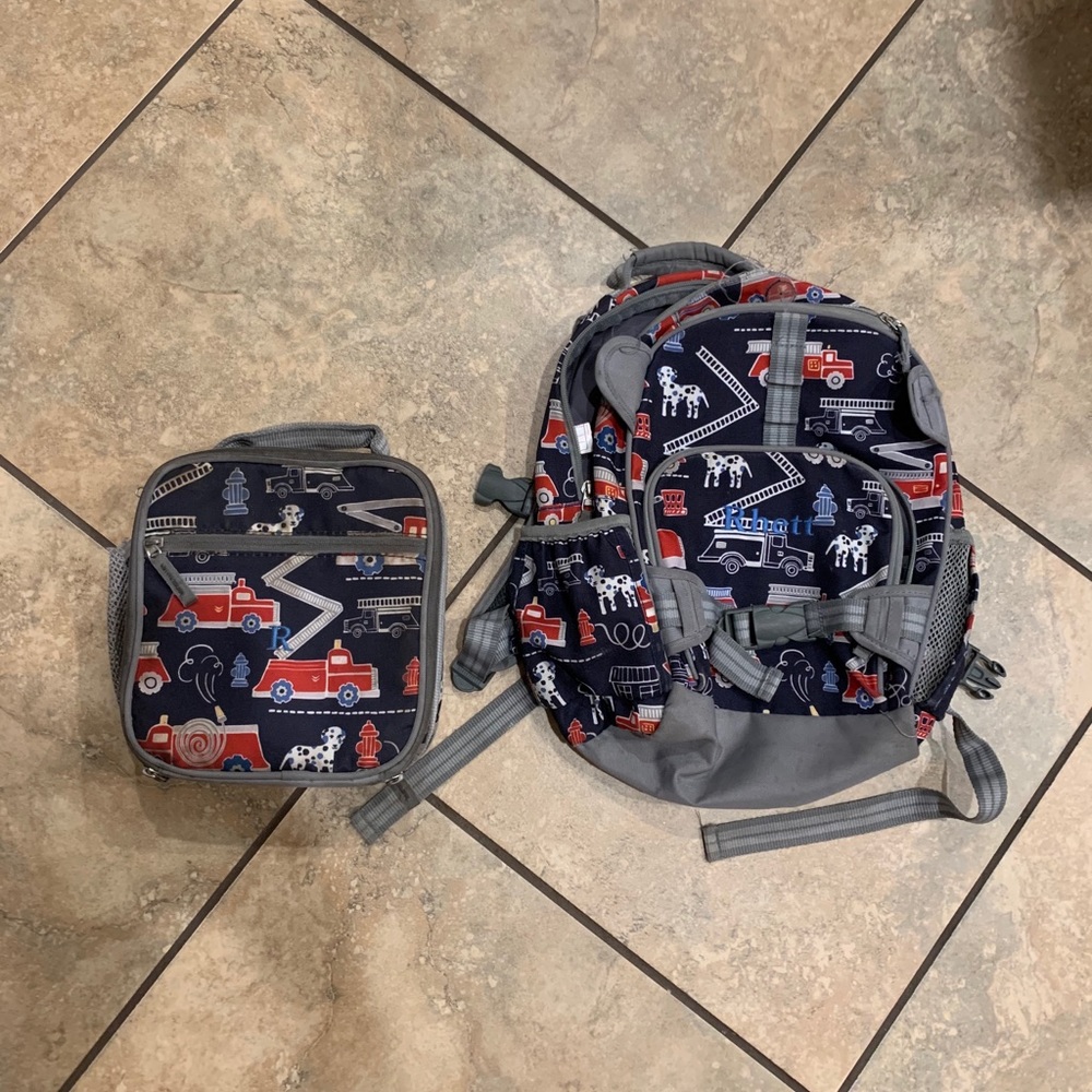 Pottery barn kids fire truck backpack & lunch box